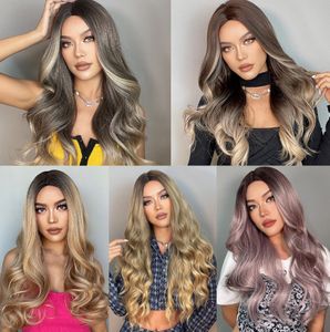 24-Inch Gradient Golden to Purple Long Wavy Lace Front Wig Variety of Styles Customization Supported