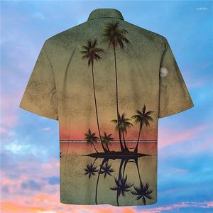 Camisas masculinas casuais Camisas masculinas Summer Hawaiian Camp Graphic Aloha Coconut Tree Scene Outdoor Street Manga curta