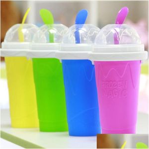 Outros Drinkware Easy DIY Smoothie Cup Com St Magic Pinch Maker Travel Camp Portable Sile Sand Ice Cream Slush Drop Delivery Home Ga Dhgkf