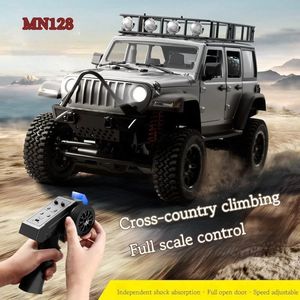 Samochód elektryczny/RC 1 12 Wspinaczka MN128 Wranglers zdalny sterowanie samochodem dorosły profesjonalista 2.4G 4WD Buggy z LED Light RC RC Toy Car Prezent 240314