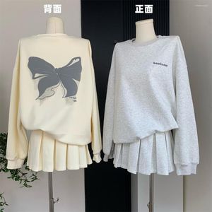 Work Dresses Women's Spring Autumn Korean Style Two Pieces Skirt Suit O Neck Long Sleeve Pullover Loose Sweashirt Mini Lady Outfits