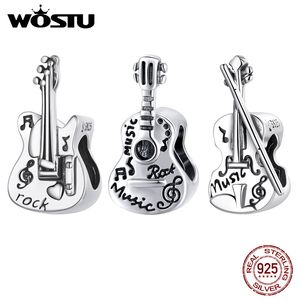 Wostu 925 Sterling Silver Vintage Bass Violino Música Charms de guitarra Pingente Fit Fit Original Bracelet Colar para jóias femininas