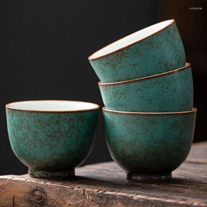 Cups Saucers 45ML Ceramic Turquoise Glaze Tea Cup Coarse Pottery Teacups Traditional Heat Resistant Drinkware