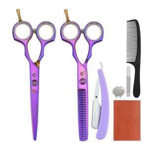 Tools 5.5" ABS Razor Gift Rainbow Titanium Hair Scissors Hairdressing Cheap Thinning Scissors Haircutter Barber Razor Edge Shears Kit