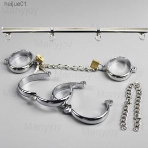 Giocattoli per adulti Manette in acciaio metallico Polsini alla caviglia da polso con catena e blocco Spreader Bar Restrizioni BDSM Gioco per adulti Giocattoli sessuali per donna Uomo L230518