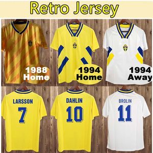 1988 Suécia Retro LARSSON Mens Soccer Jerseys National Team 1988 1994 Retro DAHLIN BROLIN INGESSON Home Yellow Away White Adulto Football Shirts Uniformes Sweatshirt