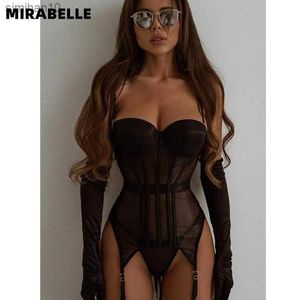 Slips Höschen MIRABELLE Dessous-Sets für Frauen Gepolsterte Damenunterwäsche Outfit G-String Transparent Bilizna Set Push-Up Spitze Korsett Top Strumpfband L230518