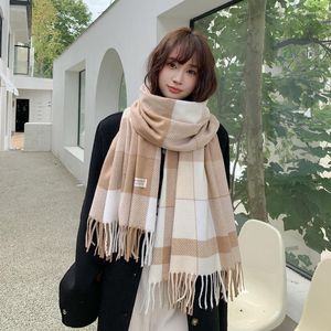 Scarves Women Warm Autumn Winter Knitted Scarf Simple Fashion Long Skinny Plaid Neckerchief Female Woolen Yarn Soft Foulard Bufanda 2023