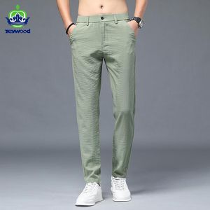 Pants Summer Pants Men Stretch Casual Slim Fit Elastic Waist Jogger Korean Breathing Linen light green Brand Thin Trousers Male 2838