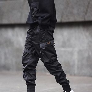 Hosen Hot Sale Männer schwarze Hüfthop -Cargo Hosen Elastische Taille Jogger Hosen Jogginghosen Taschen in voller Länge lässig Mode