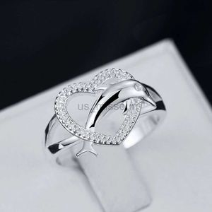 حلقات الفرقة عالية الجودة 925 Sterling Silver Fine Love Dolphins Heart Rings for Women Gifts Gifts Fashion Party Jewelry J230531