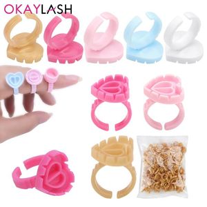 Verktyg grossist 100 st Heart Eyelash Extension Lim Ring Holder Eye Lash Fans Blomning Snabb Blossom Cup Tattoo Pigment Container