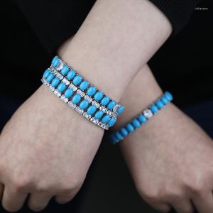 Charm Bracelets Top Quality Oval Shaped Turquoises 5A CZ Stone Tennis Chain Bracelet For Women Girl