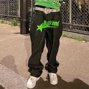 Мужские брюки уличная одежда Y2K Grint Printed Jeans для мужчин Негабарированные повседневные патроны с широкими ногами мода Retro Hip Hop Y2K Bad Friend Bunders L230520