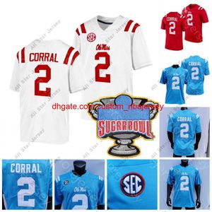 Koszulki piłkarskie NCAA College Ole Miss Rebels Jersey Matt Corral Sugar Bowl Patch Red Baby Białe rozmiar S-3xl Wszystkie zszyte haft