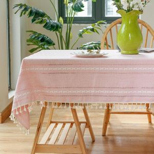 Bordduk Bomull Linne Fransk Long Stripe tredimensionellt broderi Hollow med Tassel Rectangular Tracloth Wedding Decor