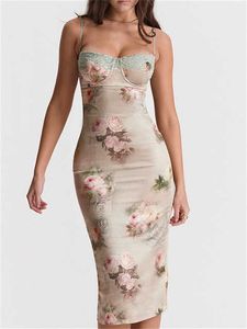 Винтажное миди -платье для женщин без рукавов Кружев с цветочным принтом.