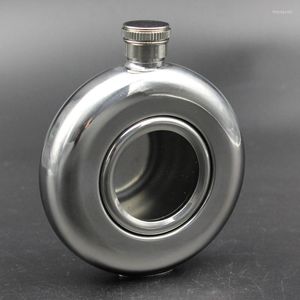 Hip Flasks Portable Mini Travel 5 Oz Stainless Steel Round Translucent Glass Wine Pot Bottle Flask Set