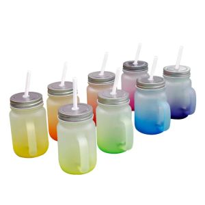 UPS 430 ml sublimering av glasflaskor Masonburk med handtag Gradient Glass Tumblers Thermal Transfer Water Bottle Colorful SubliMated Cups