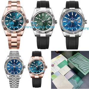 SKY Dweller Luxury Men s Sports Watch 2813 Automatic Mechanical Motion Watch GMT Stainless Steel Diving Waterproof Luminous Sapphire Watch Glow Luxury Gift Box