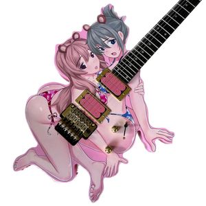 Pink Girl Cartoon Serie bidimensionale Chitarra elettrica rock 24 tasti Gold Hardware