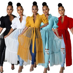 Women's Blouses Summer Maxi African Dresses For Women Sexy Beach Shirt Mesh Robe Femme Vestidos Elegant Short Puff Sleeve Outfits