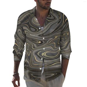 Men's Casual Shirts Swirls Shirt Autumn Black Gray Gold Marble Male Novelty Blouses Long Sleeve Pattern Aesthetic Tops Plus Size 4XL