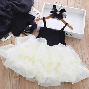 Mädchenkleider Mädchen Flauschiges Kleid Sommer Kleines Schwarzes Kleid 2023 Neue Kinder Hosenträger Prinzessin Kleid Baby Geburtstagskleid Rock Babykleidung AA230531