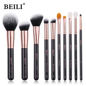 Pennelli BEILI 810 pezzi Pennelli per trucco in oro rosa Set Fondotinta professionale in polvere Ombretto Eyeliner Kit di pennelli per cosmetici Strumenti per il trucco