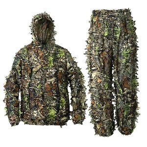 Set da caccia Uomo Donna Bambini Outdoor Ghillie Suit Sniper Camouflage Abbigliamento Jungle CS Airsoft Foglie Abbigliamento Tuta da caccia Pantaloni Giacca con cappuccio 230530