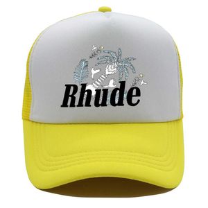 ユニセックスRhudeコレクション野球帽アウトドアカジュアルグリーンメッシュパッチワーク野球刺繍ハットファッション