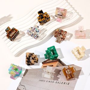 Korean Vintage Women 3.5CM Small Hairpins Acrylic Tortoise-Shell Square Crab Hair Claw Clips For Girls Accessories INS