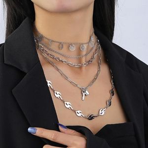 Hänge halsband mode unisex flerskikt hip hop lång kedja halsband för kvinnor män smycken gåvor nyckelmynt choker tillbehör