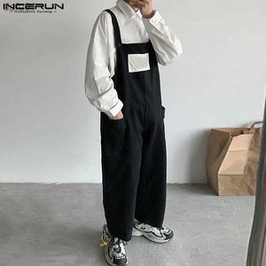 Mäns byxor koreansk stil män lös lappficka skarv med rompers incerun 2023 fahsion manlig solid enkel all-match ärmlös jumpsuit s-5xl l230520