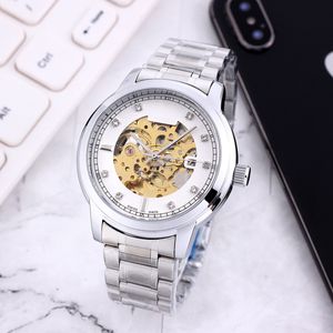 Orologio sportivo da uomo 42 mm Meccanico automatico Moda Stile classico Design scavato Cinturino in acciaio di precisione con funzione fasi lunari Orologio da polso luminoso impermeabile