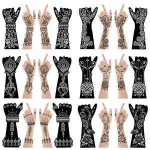 Stencils 12Sheet/Set Large Henna Hand Tattoo Stencils Flower Glitter Airbrush Mehndi Indian Henna Tattoo mallar