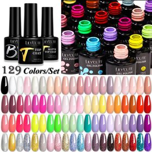 Kits Lilycute 129 Cores Gel Poliship Set Glitter Glitter Hybrid Gel Varnish Base Top Casat Mergulhe Off UV LED DIY UNIL ART KIT