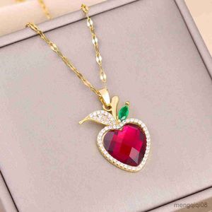 Pendant Necklaces New In Sparkling Sweet Zircon Crystal Heart Apple For Women Trendy Ladies Stainless Steel Neck Chain Jewelry