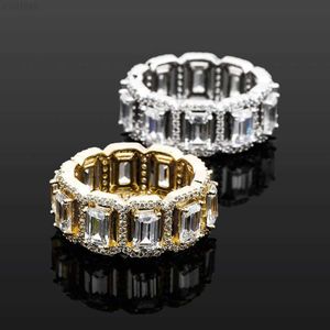 Qianjian Custom Hip Hop Ringe Smaragdschliff Moissanit synthetischer Diamant Breite 10 mm Ring für Rapper