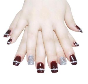 24pcsset Glitter Fake Nails Patch French False Nail Full Cover Square Nail Art Tips para mujeres Girls11974865418306