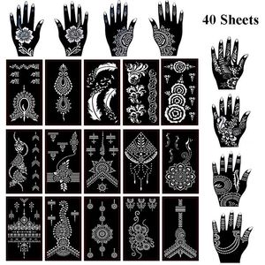 Трафареты 40 листов SelfAdesive Henna Tattoo Tencils Set Mehndi Шаблон для татуировки боди -арт живопись индийские арабские авиационные татуировки