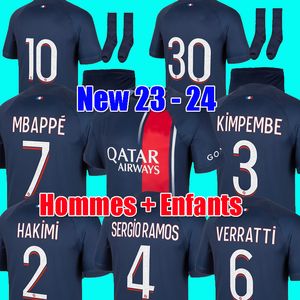 2023 2024 camisas de futebol PSG HAKIMI SERGIO 22 23 24 MESSI NEYMAR JR MBAPPE camisa de futebol masculino crianças kit conjuntos uniforme