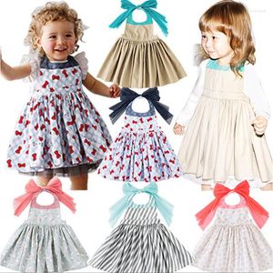 Girl Dresses Children Waterproof Apron Dress Girls Bow Stripe Cartoon Ventilate Princess Cute Coverall 0-3Y E098