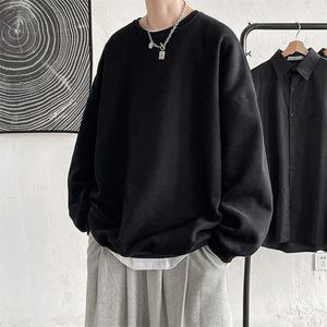 Moletom Masculino Moletom Masculino Harajuku Coreano Hip Hop Cor Sólida Básico O Neck Oversized Pullovers Outono Moda Casual Manga Longa Tops 230531