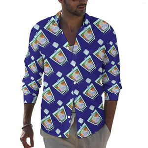 Men's Casual Shirts Art Print Shirt Spring Cocktail Glasses Men Trending Blouses Long Sleeve Design Y2K Tops Plus Size 4XL
