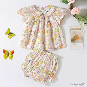 Одежда набор для маленькой девушки цветочная рубашка и короткие брюки, летняя