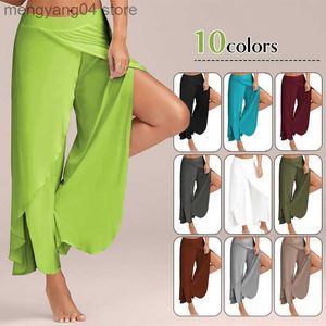 Spodnie damskie Capris Summer Women Slit Flash Palazzo Spodnie szerokie nogi spodnie szyfonowe z boku spośród swobodne luźne spodnie eleganckie lady harem joga spodnie 5xl t230531