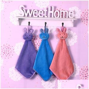 Towel Wholesale Absorb Hand Dry Cartoon Animal Rabbit Soft Coral Fleece Quick Towels Kitchen Bathroom Hanging Wipe Drop Delivery Hom Dhsi4