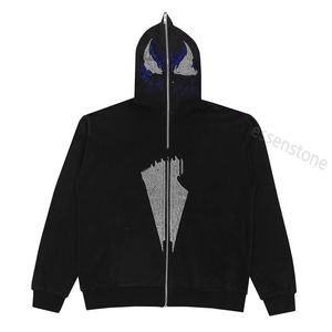 Svart hoodie designer spindel tröjor herr kvinnor svart jacka blixtlås mode personliga kläder halloween hoodies skelett tröja bomullstoppar