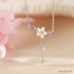 Pendant Necklaces Creative New Chain Necklace Simple Shell Pink Cherry Tassel Flower Sweater Jewelry For Women